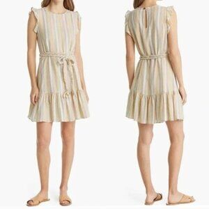 Marine Layer Women's M Linen Blend Mini Dress Creme Multi Stripe NWT